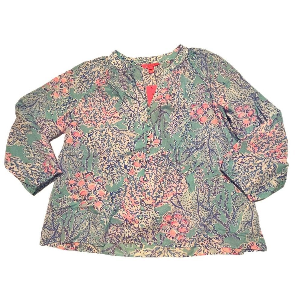 NEW NWT Lilly Pulitzer XL Coleman Top Now You Sea Me Blue BUTTONUP DEADSTOCK